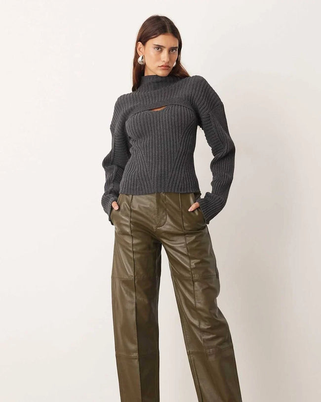 Cut-Out Ribbed Knit Sweater Hover Image