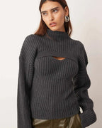 Cut-Out Ribbed Knit Sweater