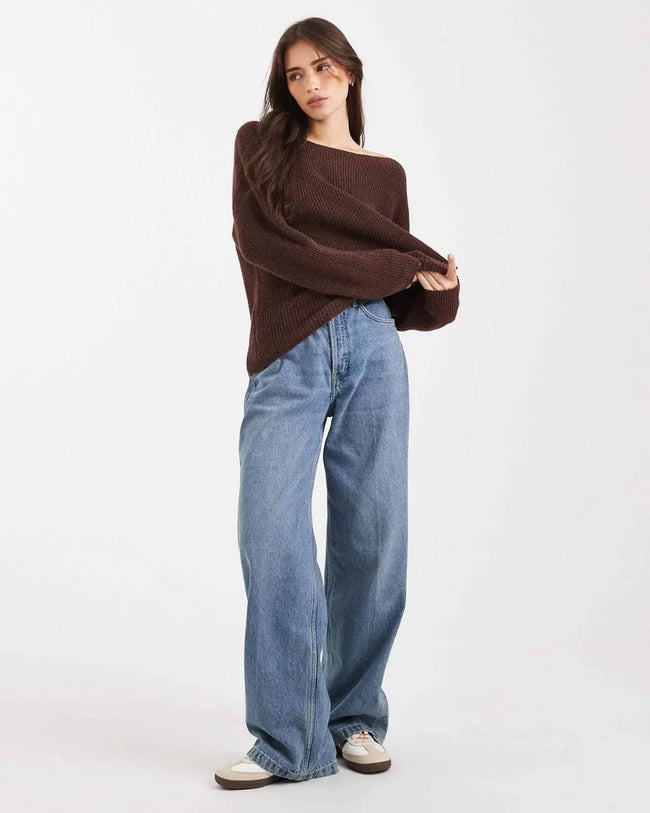 Off-Shoulder Knit Sweater Hover Image