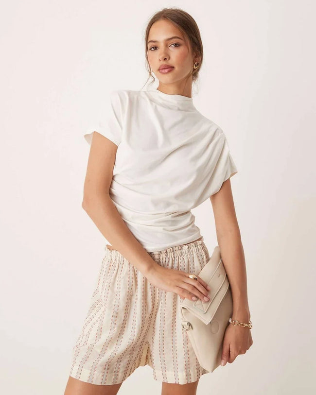 Draped Mock Neck Tee Main Image