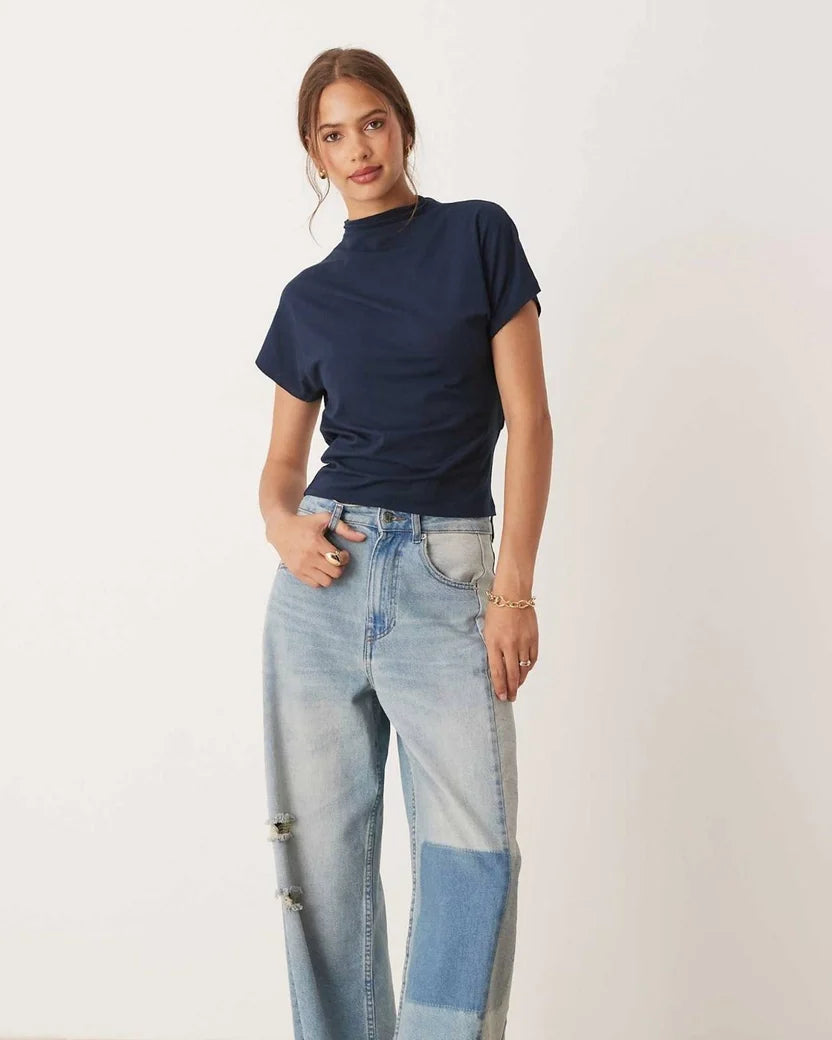 Draped Mock Neck Tee