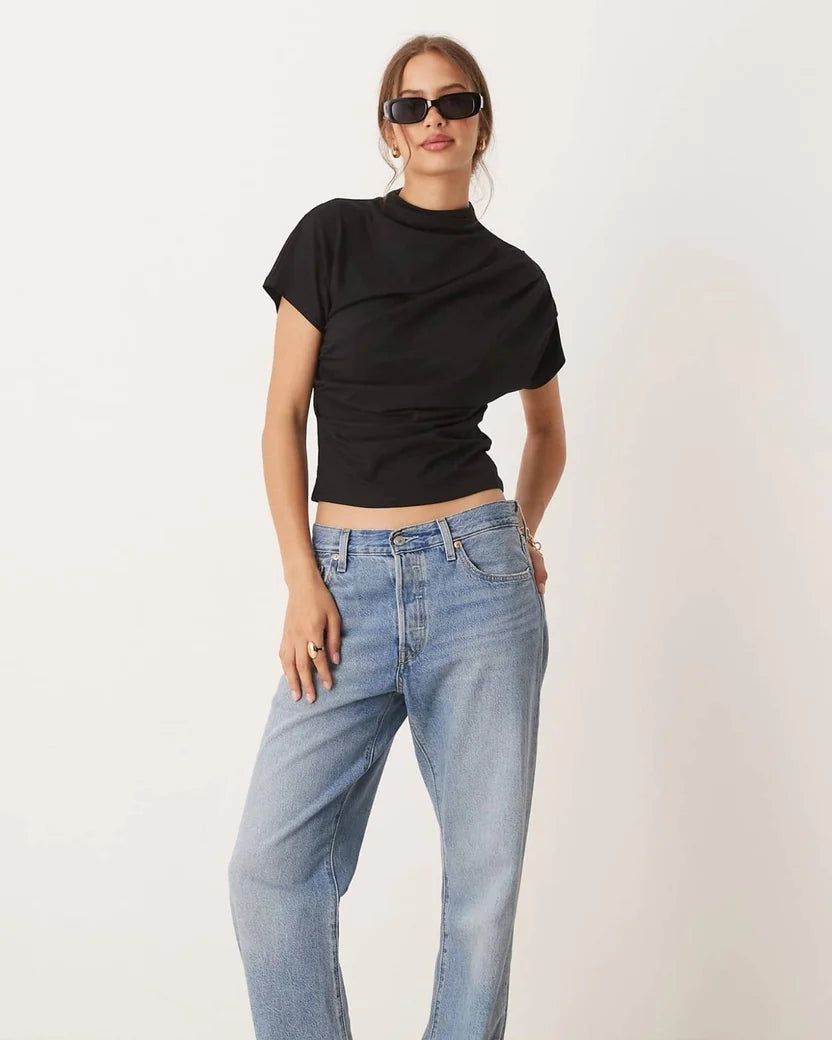 Draped Mock Neck Tee